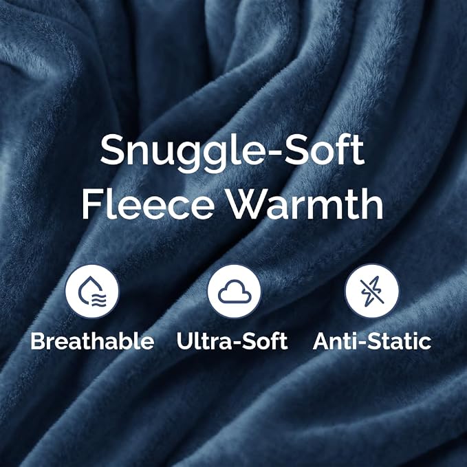 Fleece Blanket King Size - Ultra-Soft Warm Flannel Fleece Blanket - Navy | Soft, Warm, Outdoor Picnic Blanket for Camping, Travel, Lightweight, Cozy, Anti-Static, Home Decor Gifts for Men & Women