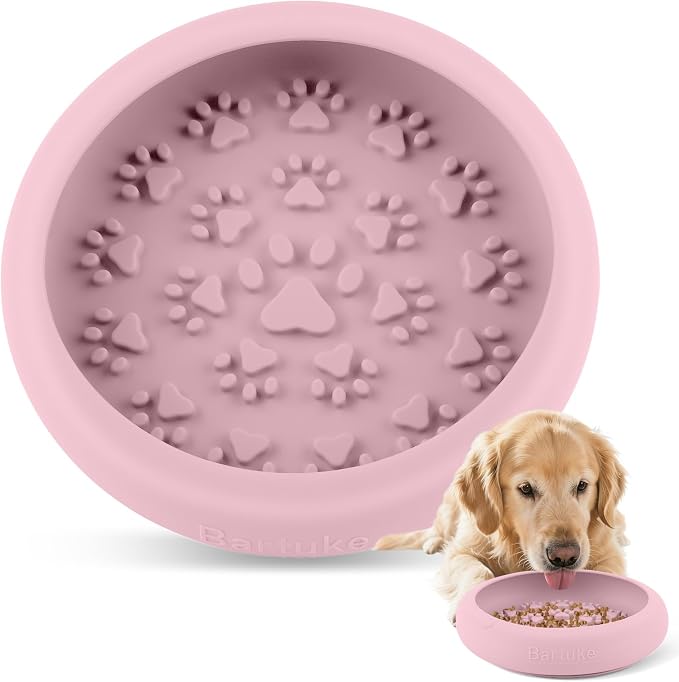 Silicone Dog Lick Bowl, Slow Feeder Dog Bowls with Strong Suction, Pink