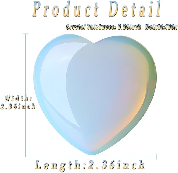 MAIBAOTA 60 mm Opalite Crystal Large Heart Love Stone Healing Crystals Heart Stone for Women Natural Reiki Gemstone Polished Heart Shaped Rocks Meditation