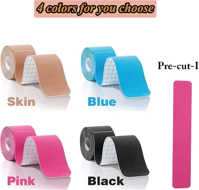 Kinesiology Tape Precut, Athletic Sports Tape Adhesive for Muscles Ankle Neck Knee Shoulder Promotes Recovery and Providing Support, Total 60 Precut Strips (Mix Color)