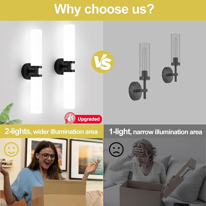 Wall Sconces Set of Two, Matte Black Bathroom Sconces Wall Lighting with Milky White Glass, Hardwired Modern Sconces Wall Decor Set of 2 Bathroom Light Fixtures for Mirror Living Room Hallway Bedroom