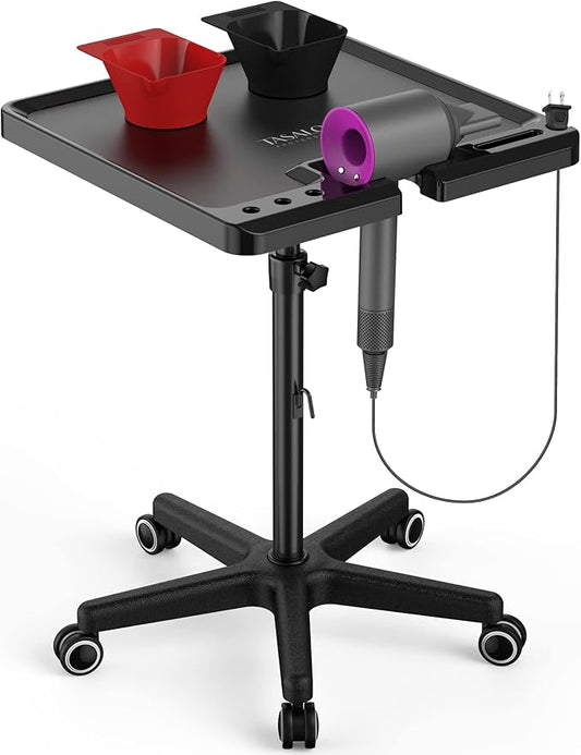 TASALON Ultimate Salon Tray on Wheels,Tray Cart with 2 Magnetic Bowls Irony Tattoo Table Station Rolling Tray with Hair Stickless Wheels,Chemical-Resistant Hair Stylist Instrument Tray,Tray for Dyson