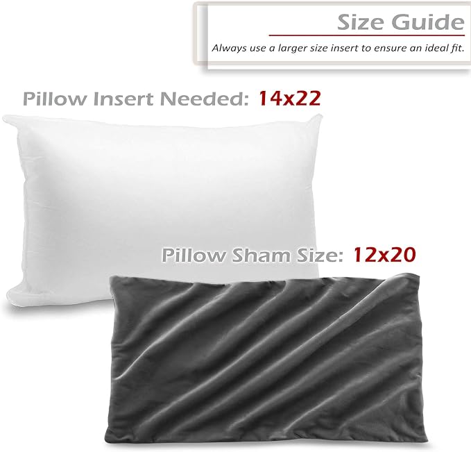 Nestl Throw Pillow Inserts Pack of 2 with Velvet Soft Solid Decorative Square Throw Pillow Covers Set for Sofa Couch Car Bedroom with 12X20 Throw Pillows Inserts with Cushion Covers, Charcoal Grey