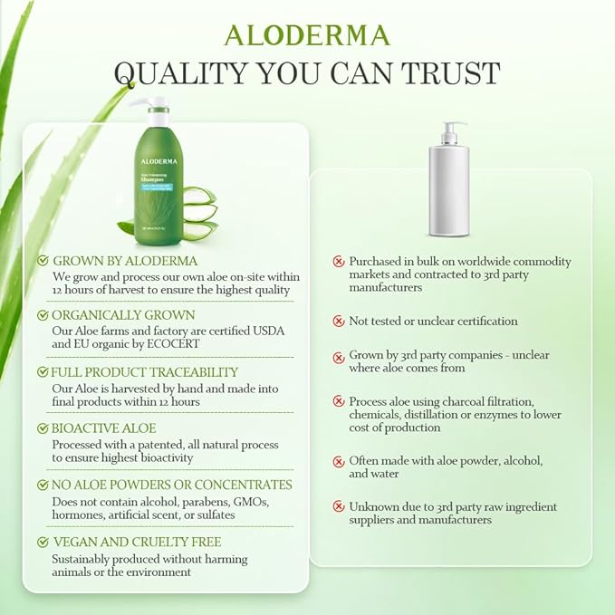 Aloderma Aloe Volumizing Shampoo 16oz - Fresh, Organic Aloe Vera Shampoo (No Water Added) for Fine, Brittle, Thinning Hair - Infused with Arginine & Panthenol - No Alcohol, Parabens, or Mineral Oil