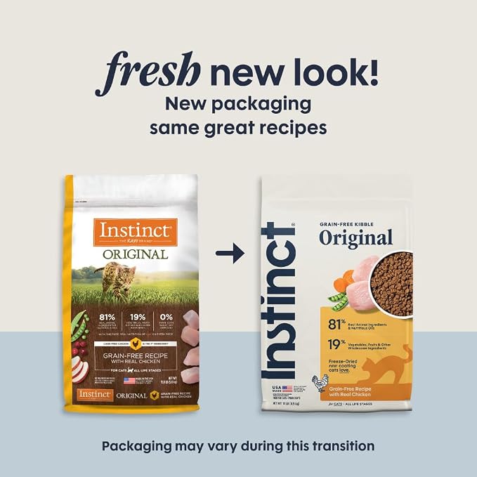 Instinct Original Dry Cat Food, Raw Coated Kibble, Real Chicken, 11 lb. Bag | Raw-coated kibble with cage-free chicken for strong muscles, digestive health, and healthy skin & coat, grain-free