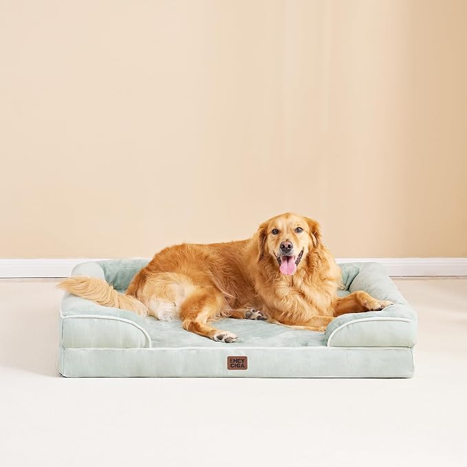 EHEYCIGA Orthopedic Extra Large Dog Bed, Waterproof Washable XL Pet Bed 44" | Non-Slip Bottom and Egg-Crate Memory Foam Big Dog Couch Bed with Washable Removable Cover, Sage Green, 44Inch