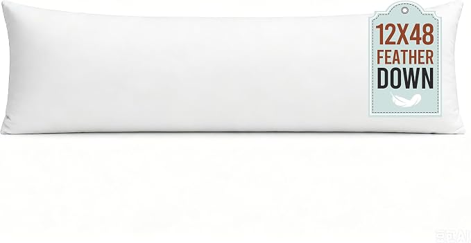 puredown® 12x48 Feather Down Pillow Insert, Set of 1 Large Lumbar Pillow Inserts for or Bed Cushion Couch Sofa, Decorative Long Pillow Insert with Down-Proof Cover