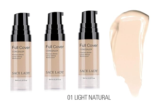 3 Pack Pro Full Cover Liquid Concealer, Waterproof Smooth Matte Flawless Finish Creamy Concealer Foundation for Eye Dark Circles Spot Face Concealer Makeup, Size: 3×6ml/0.20Fl Oz, Light Natural