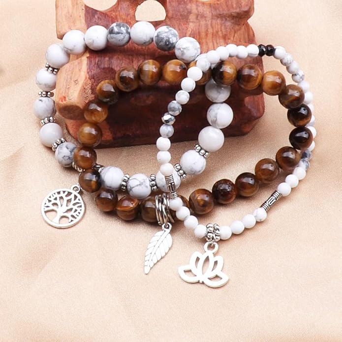 UEUC Tree of Life Yoga Healing Stone Bracelets,Multilayer Lotus Chakra Stone Reiki Bracelet Sets,Anxiety Crystal Natural Stone,for Women Stress Relief