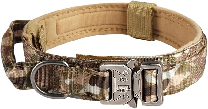 Dog Leash, Pet Products Outdoor Tactical Dog Collar Metal Buckle Breathability Nylon Medium and Large Training Neck(CP,Medium)