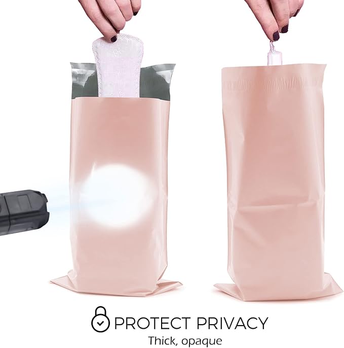 Sanitary Napkin Disposal Bags, Self-sealing, 100 Pcs, Pink | Feminine Hygiene Disposal Bags for Tampons, Liners and Pads, Prevents Odours