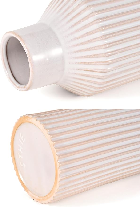STHIE 8 Inches Ceramic Flower Vase, White Vases for Centerpieces | Flambé Reactive Glaze,Minimalist Modern Home Decor, Pampas Grass Vase for Table, Fireplace, Shelf, Mantel, Entryway