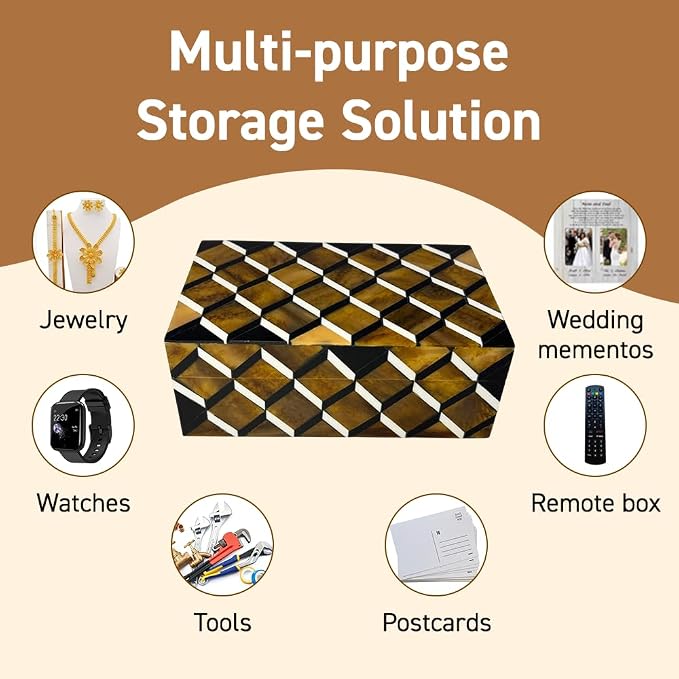 Perilla Home Home Decor Decorative Storage Wooden Box Small Ulhas Organizer Tool Stash Card Craft Trinket Memory Keepsake Jewelry Box for Men and Women, Gifts For All, Brown, Black and Off White