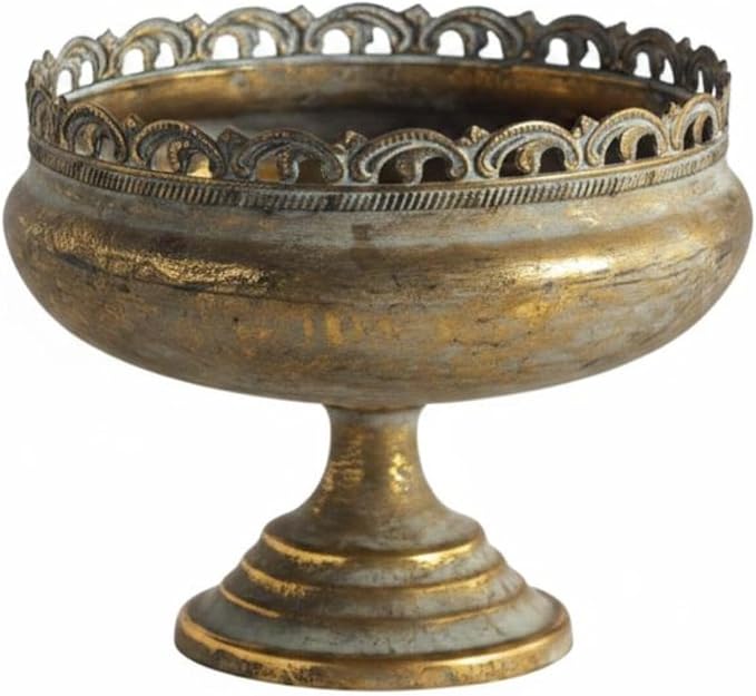 Pedestal Planter Iron Antique Pedestal Planter Distressed Finish Compote Vase for Decorative Display, Floral Arrangements, Short