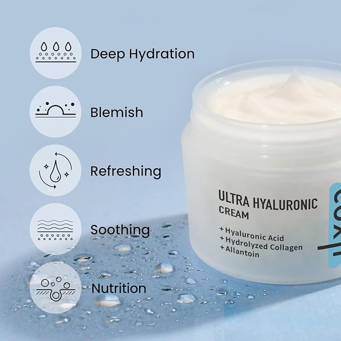 coxir Ultra Hyaluronic Cream– Intense Hydration Moisturizer for Dry, Dehydrated Skin | Hyaluronic Acid & Aloe Vera | Lightweight Korean Face Cream for Winter Dryness & Glowing Skin 50ml (1.69 fl oz)
