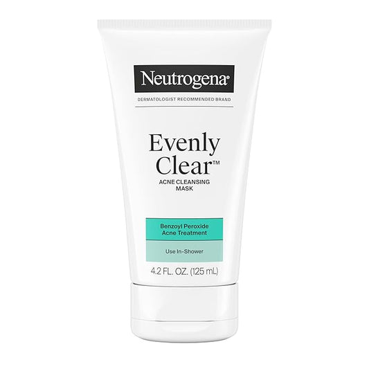 Neutrogena Evenly Clear Acne Cleansing Face Mask with 3.5% Benzoyl Peroxide Treats Breakouts & Bentonite Clay, Purifying Clay Mask Absorbs Oil to Visibly Improve the look of Skin, 4.2 fl. oz