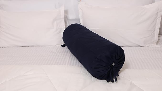 Saffron Quilted Bolster Pillow Cover (NavyBlue, 8" Diameter x24 Long (20 cm x 60 cm))