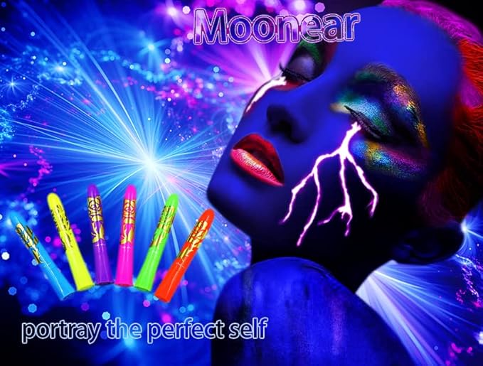 Glow in The Black Light Face Paint Crayons Kit, UV Black Light Makeup Neon Face and Body Paint Sticks Markers for Mardi Gras Halloween Masquerades Makeup