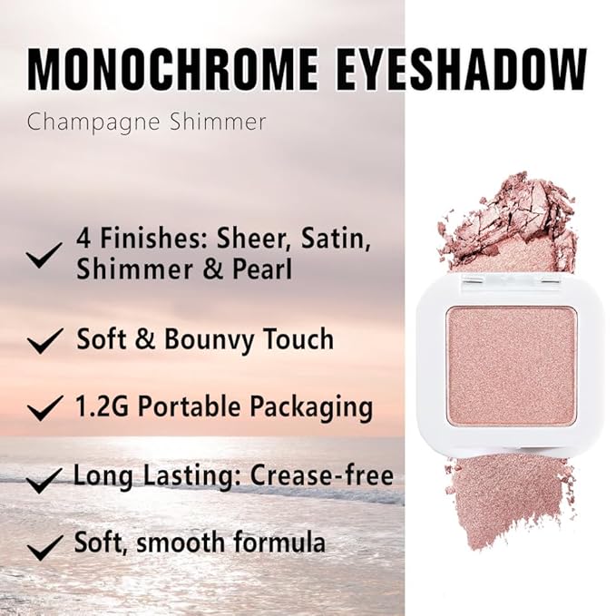 Glittler Single Eye Shadow Palette Makeup, Champagne Shimmer Monochrome Eyeshadow For Old Women, Pigmented Waterproof Sombras Para Ojos, Vegan, Talc, Paraben & Cruelty Free, 03