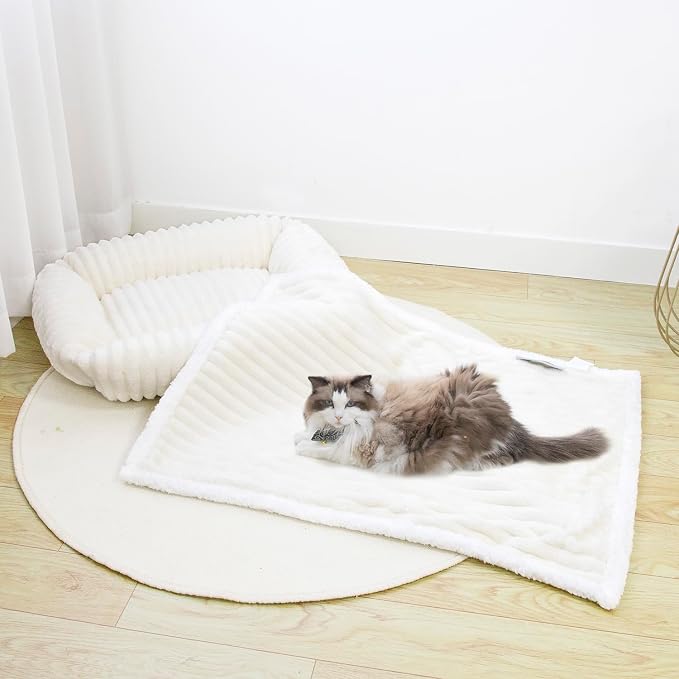 Waterproof Dog Blanket Cream 30x40 in | Soft Pet Cat Blanket Cozy Calming Sherpa Corduroy Fleece Reversible Furniture Bed Protector for Small Dogs Machine Washable