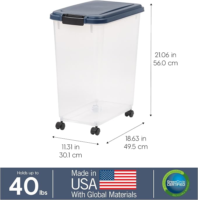 IRIS USA Dog Food Storage Container, Up to 40 lbs, Navy, Made in USA