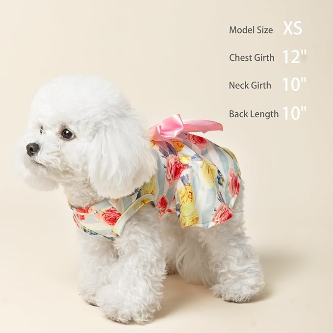PUPTECK Floral Dog Dress with Bow Soft Cute Dog Clothes for Spring Stripe | Puppy Doggie Cat Pet Clothes Outfit Apparel Costume for Party Holiday Birthday Wedding Photoshoot for Small Medium Large Dogs