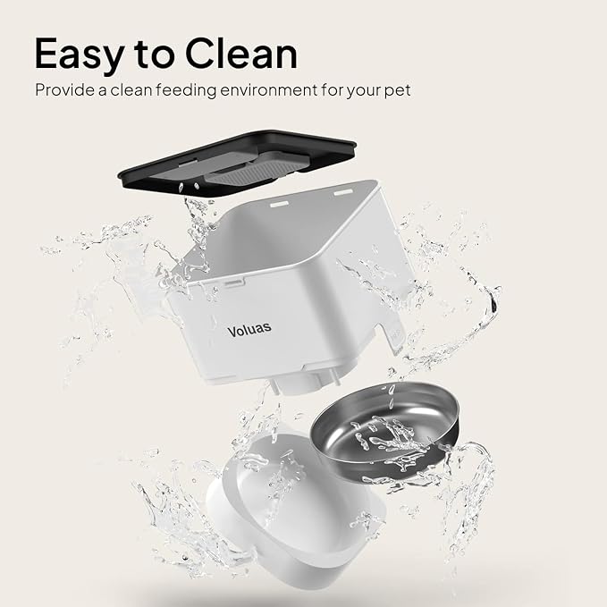 VOLUAS Automatic Cat Feeder, 4L Timed Dry Food Dispenser for Cats & Dogs | Programmable Portion Control, Up to 4 Meals Daily, Dual Power Supply, Power-Off Memory, 10-Second Voice Recorder