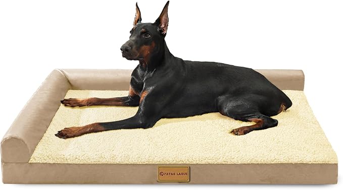 Patas Lague Orthopedic Large Dog Bed Washable Pet Sofa Bed 48''X30''Beige | 2-Sided Bolster Egg-Crate Foam Dog Couch Large Sized Dogs, Waterproof Removable Washable Cover, Nonskid Bottom Pet Crate Mat