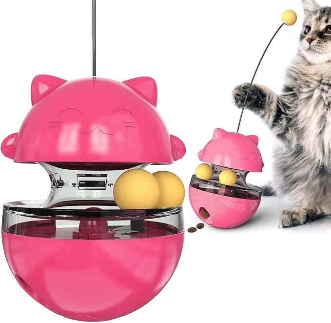 Interactive Cat Toy for Indoor Cats Wobble Treat Dispenser Ball(Rose Red)