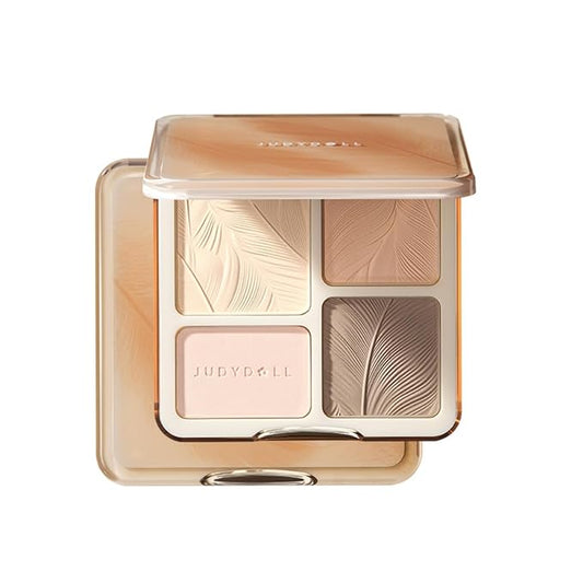 JUDYDOLL Highlight & Contour Palette, All-in-One Matte Highlighter Contour Compact with Under-eye Concealer, Natual Finish, Blendable Face Makeup for All Skin Tones (05 Feather Glow Palette)