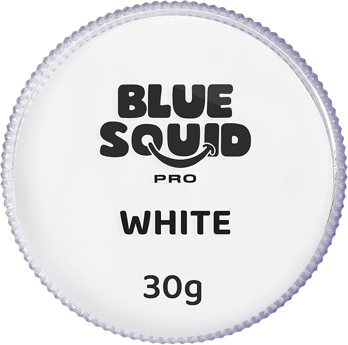 Blue Squid Face Paint Water Based Single Cake Professional Face Paint & Body Paint - Water Activated, Kids Adults Face Painting for Costume, Halloween Makeup, Cosplay - Classic White Face Paint 30g