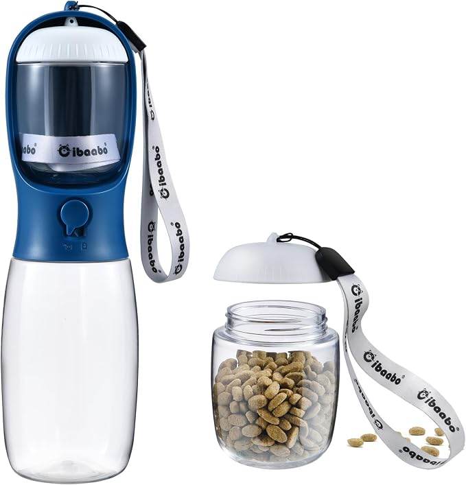 Cibaabo Dog Water Bottle Portable with Food Container & Filter for Travel | Feeding & Hydration | Travel Water Bowl | Portable Pet Dispenser | Dog Gifts | Puppy Essentials | for Hiking Camping Beach