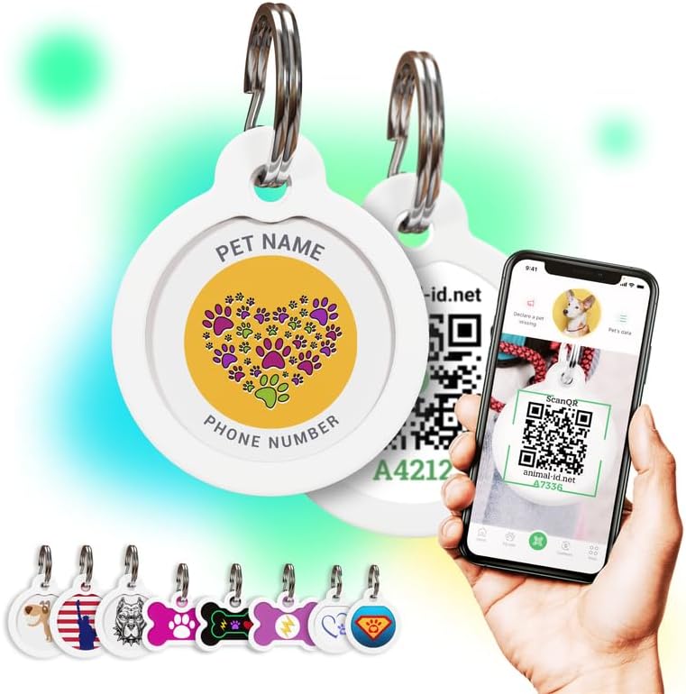 QR Code Dog Tag Personalized Pet Id Silent Cat Tags Engraved Name Plate with Online Profile («Your Heart»)