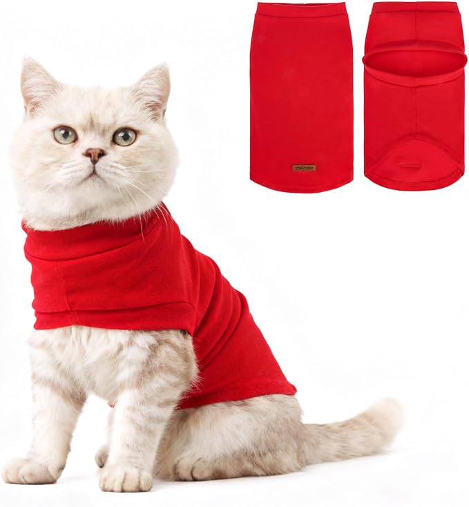 Cat Sweater Warm Fleece Pet Clothes for Cats Only | Soft Cat Vest Puppy Hoodie Coat, Fall Cold Winter Sweatshirt Pullover Clothing also for Small Dogs, Red S