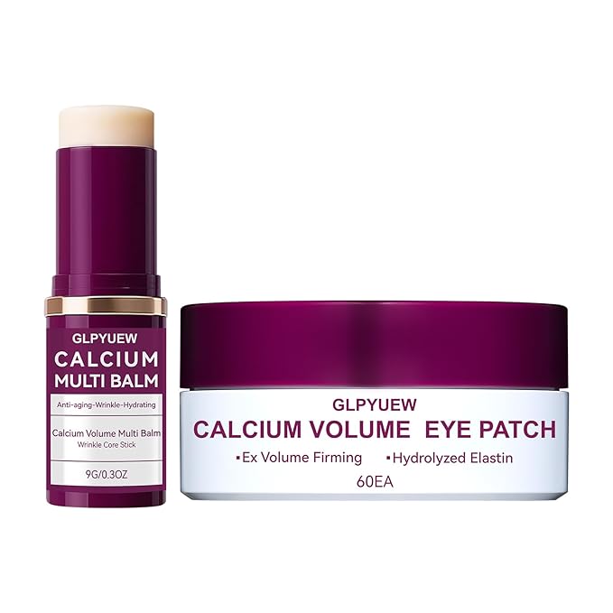 Calcium Multi Balm Stick & 60 Hydrogel Under Eye Patches (30 Pairs),Dual-Effect Eye Care Set for Deep Hydration & Smoothing Fine Lines,Gentle,Skin-Friendly (0.31 Fl Oz (Pack of 1))