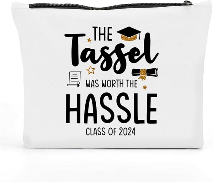 Graduation Gifts for Women, 2024 Graduation Congratulations Gifts Cosmetic Bag, The Tassel Was Worth The Hassle Makeup Bag, Inspirational Cheer Up Birthday Gifts for Friend Sister