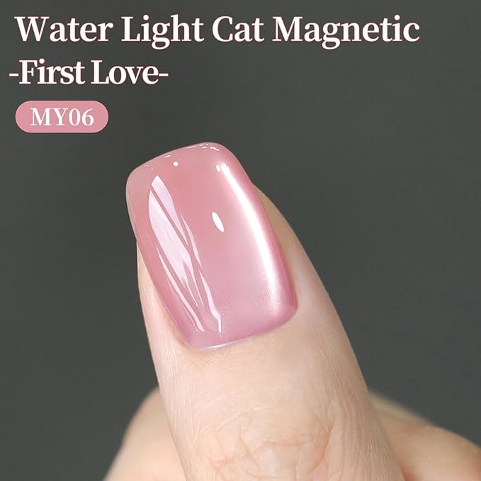 Born Pretty Cat Magnetic Eye Gel Nail Polish,15ML Water Light Soft Pink Magnetic Gel Polish Jelly Glass Crystal Nail Polish Glitter Shimmer Auroras Gels Nail