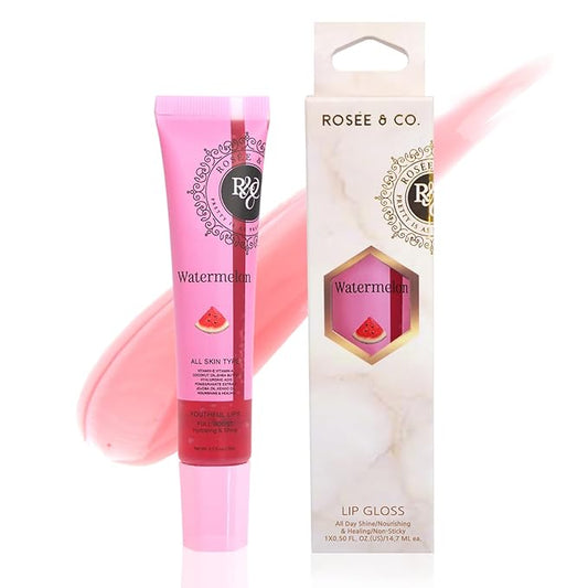 Rosee Lip Gloss Vegan & Cruelty Free Treatment, Professional Make up, Long Lasting Glossy with Shea Butter, Moisturize, Protect & Smooth, High Shine, Non-Sticky (j. Watermelon, 0.5)
