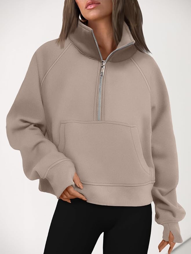 AUTOMET Womens Sweatshirts Half Zip Fleece Pullover Fall Outfits | Fall Fashion Clothes 2026,Cropped Sweatshirts,Cute Y2k Tops,Quarter Zipper Sweater,Winter Loungwear Outfits