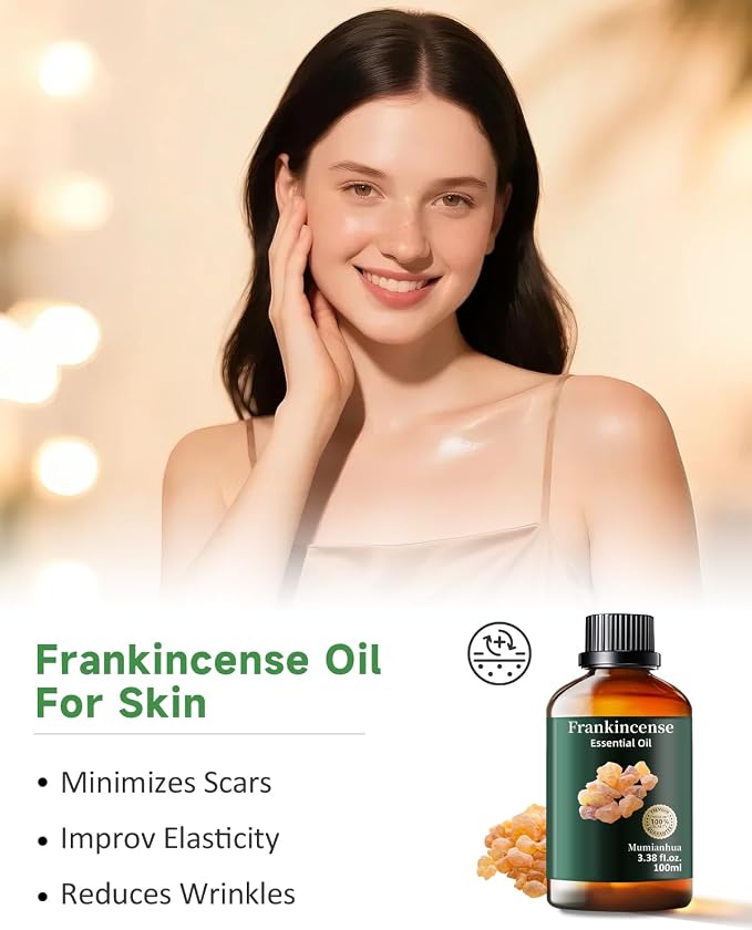 Frankincense Essential Oil, for Meditation, Diffuser & DIY, 3.38 Fl Oz | Mumianhua Frankincense Oil, Resinous, Balsamic Aroma. For Skin , DIY Serum, Candle & Soap Making, Diffusion