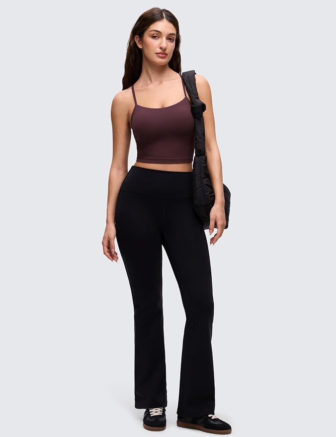 CRZ YOGA Butterluxe Y Back Crop Tank Tops for Women - Spaghetti Straps Racerback Padded Yoga Workout Longline Sports Bras