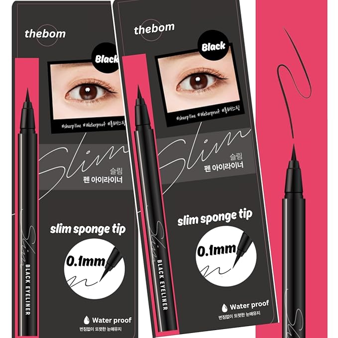 [thebom] Ultra-Fine Slim Eyeliner Waterproof Liquid Eye Makeup (Black, 2ea)
