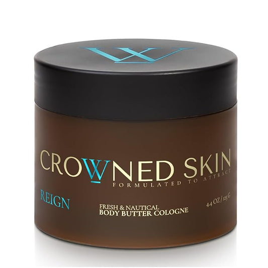 Crowned Skin Reign Cologned Body Butter | Fresh & Nautical Scent | Blended with Pink Pepper & Bergamot | Infused with Organic Shea & Mango Butters | Moisturizing Formula with All-Day Fragrance | 4.4oz