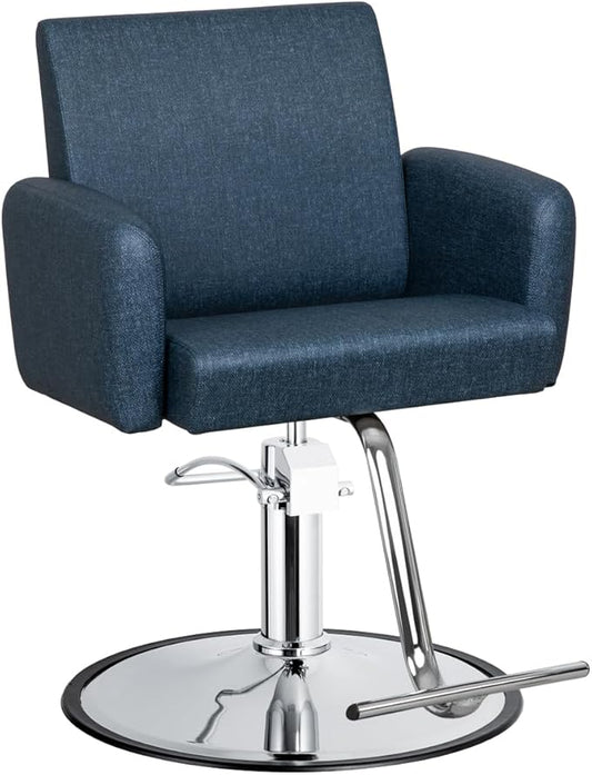 Evoque Wide Salon Styling Chair in Denim Blue – 360° Swivel Hydraulic with Round Chrome Base & Stainless Steel Footrest | Minerva Beauty