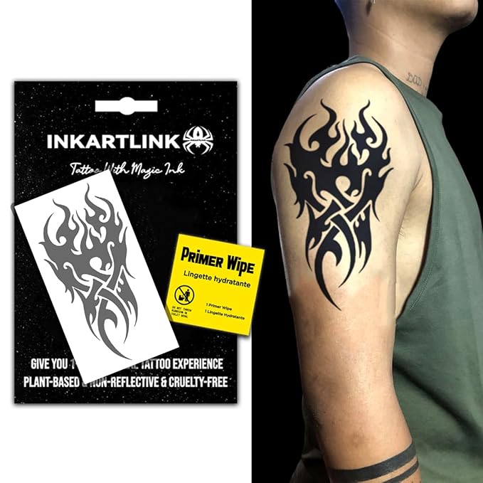 INKARTLINK Semi Permanent Tattoo, Temporary Tattoo, Beautiful and Realistic Design, Fun Tattoo Experience, Cruelty-free, Non-reflective, Waterproof (Fire Totem)