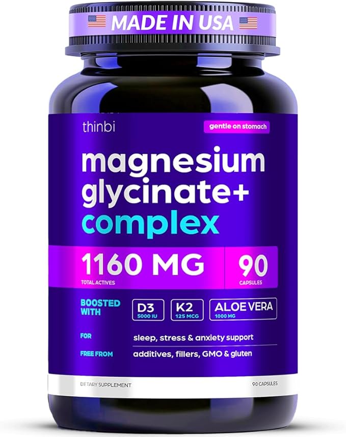 Magnesium Glycinate 1160mg + Aloe Vera, D3 & K2 Complex