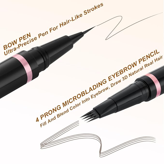 Eyebrow Pencil Makeup Kit, with Waterproof 2-IN-1 Microblading Eyebrow Pen, Eyebrow Pomade, Eyeliner and Dual-ended Eyebrow Brush, Brow Pencil Kit for Natural Eyebrows - Light Brown