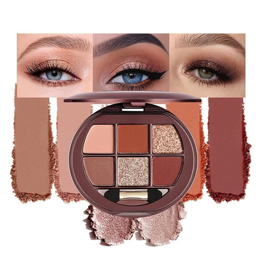 Eyeshadow Palette with Wine & Brown Tones, 6 Color Neutral Eyeshadow Highly Pigmented Matte and Shimmer, Long-Lasting Blendable for Everyday & Travel Makeup