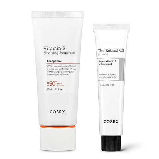 COSRX Ultimate Glow Sun & Night Duo - Vitamin E Vitalizing Face Sunscreen SPF 50 + Retinol 0.3% Cream