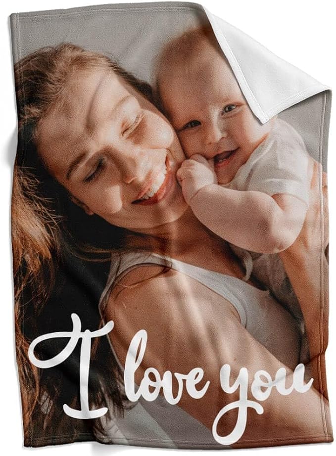 inkArts Custom Blanket with Photo, Personalized Blanket, Customized Photo Blankets, Customizable Picture Blankets, Personalized Mom Blanket Gifts for Mom Baby Kid Family
